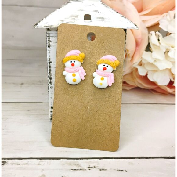 NEW Christmas/Holiday Snowman Earrings Studs Resin 3-D Fun Xmas Jewlery - Picture 1 of 1